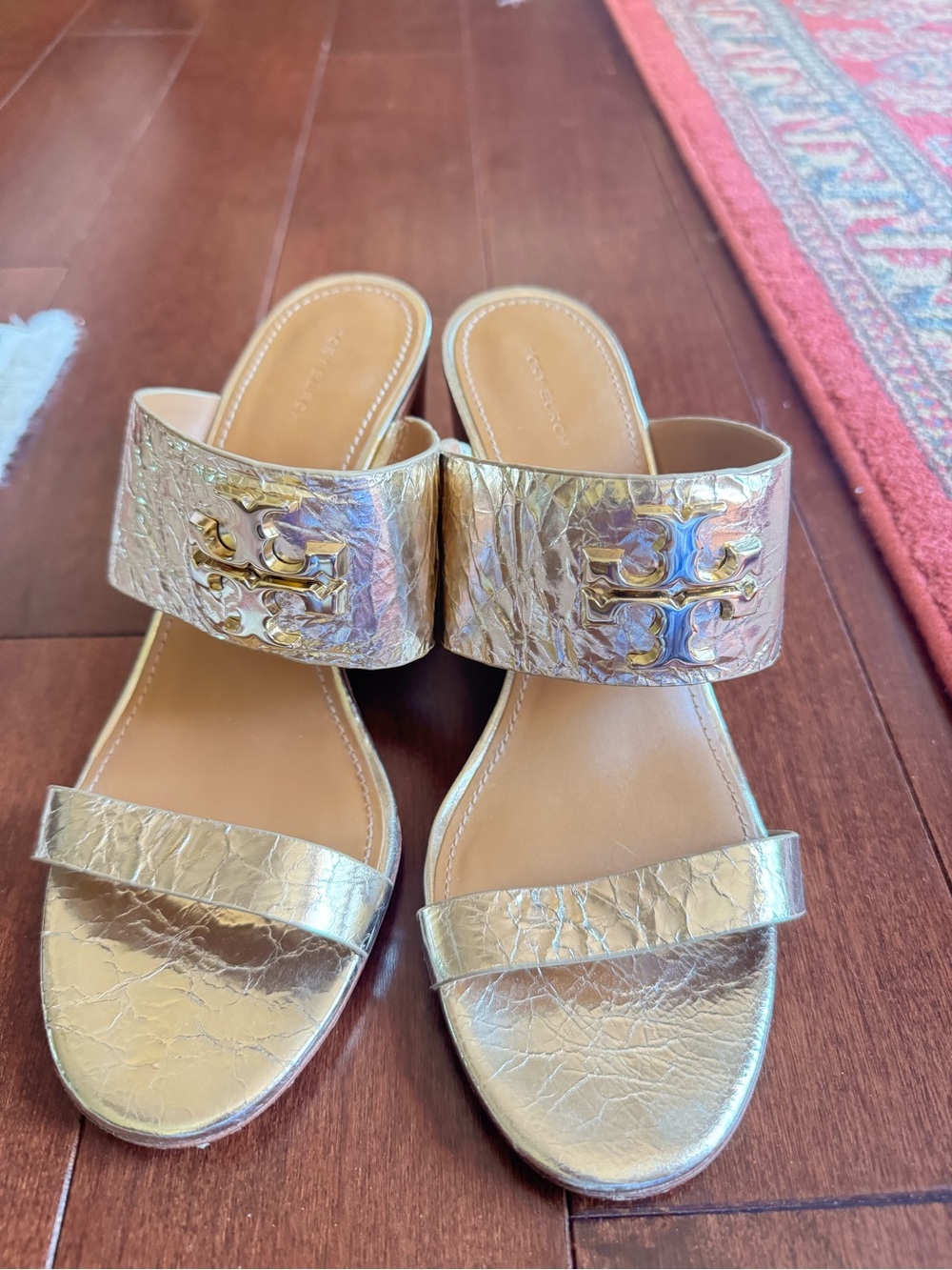 Tory Burch Metallic Gold Double-strap Slide Sandals
